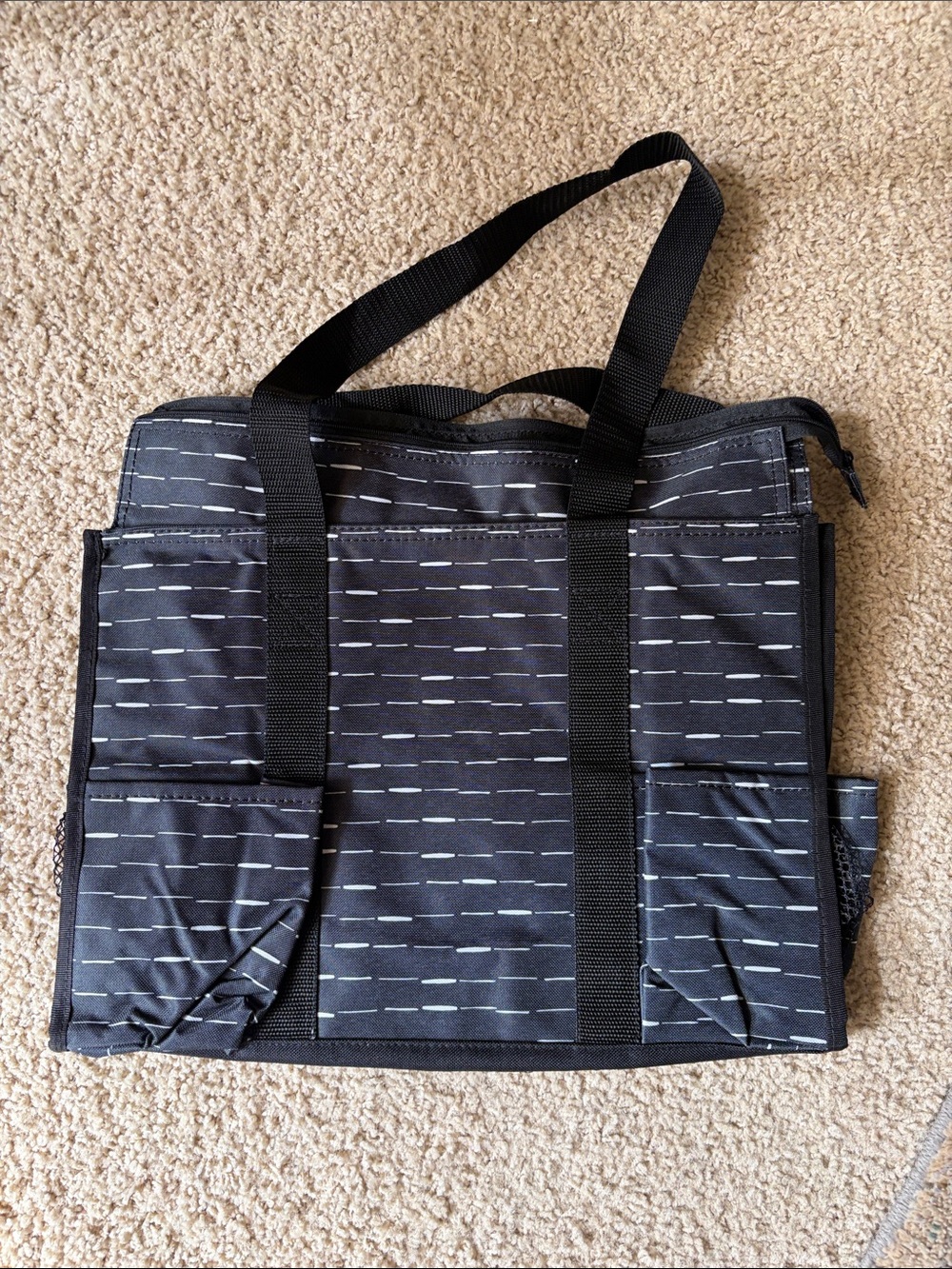 NWOT thirty-one Black Tote Bag with White Dash Pattern